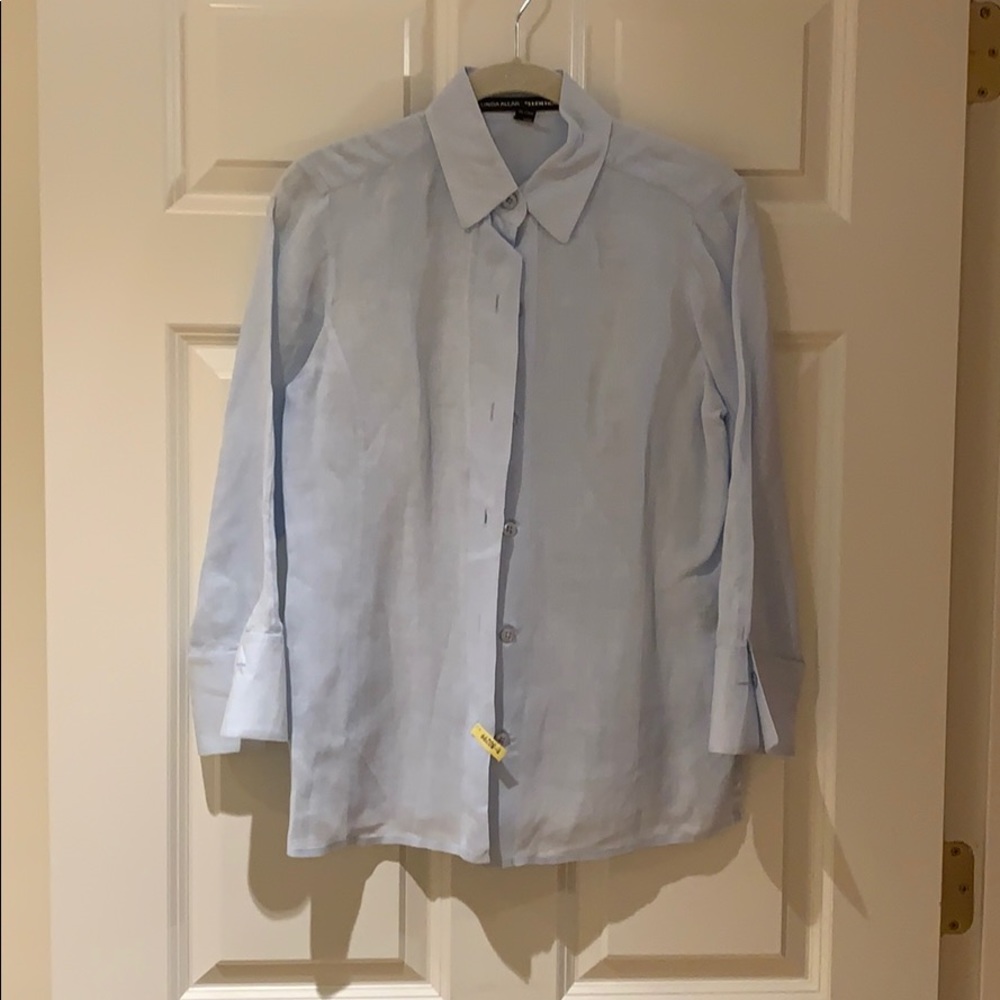 Linda Allard for Ellen Tracy Blue  linen blouse